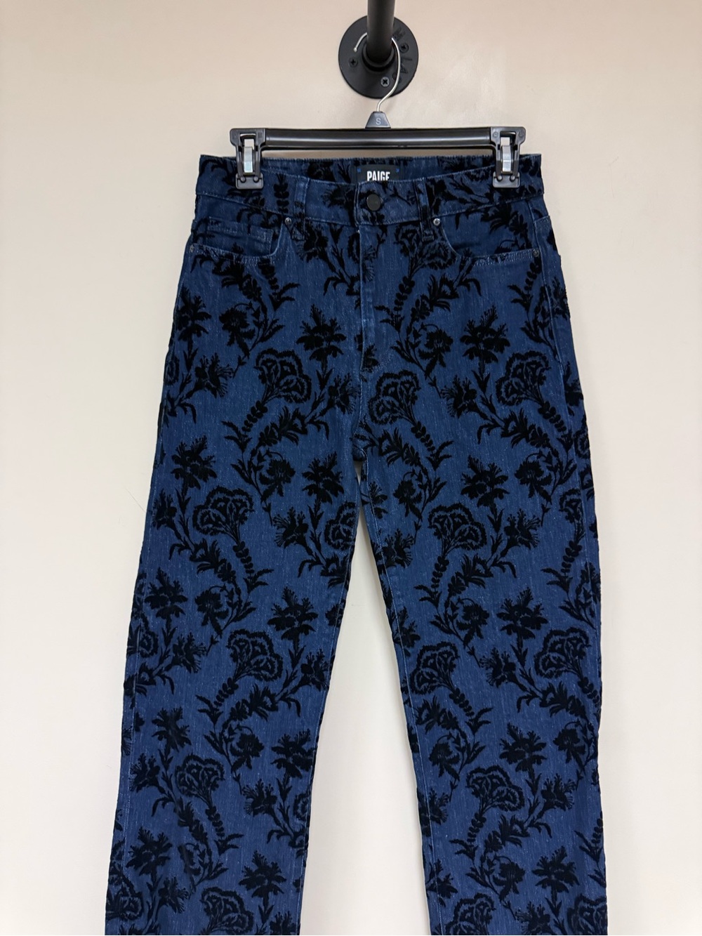 PAIGE floral print dark Blue denim Jeans LEENAH ANKLE size 27 women’s - Picture 3 of 7